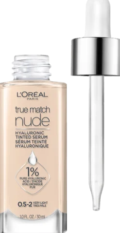 Nude Hyaluronic Tinted Serum Foundation with 1% Hyaluronic Acid, Lightweight Coverage For Dry Skin