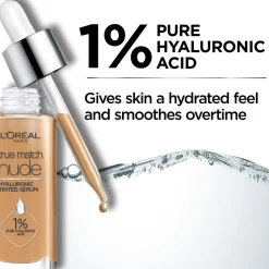 Nude Hyaluronic Tinted Serum Foundation with 1% Hyaluronic Acid, Lightweight Coverage For Dry Skin