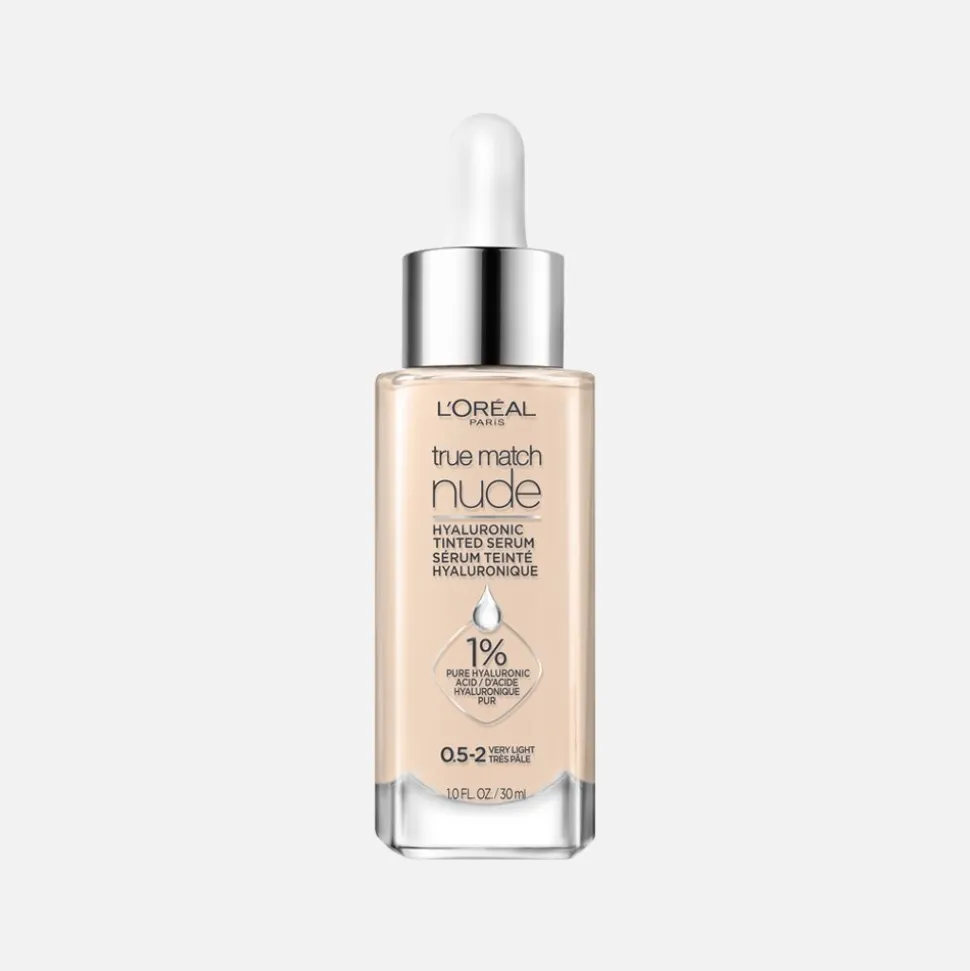 Nude Hyaluronic Tinted Serum Foundation with 1% Hyaluronic Acid, Lightweight Coverage For Dry Skin