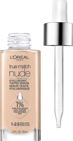 Nude Hyaluronic Tinted Serum Foundation with 1% Hyaluronic Acid, Lightweight Coverage For Dry Skin