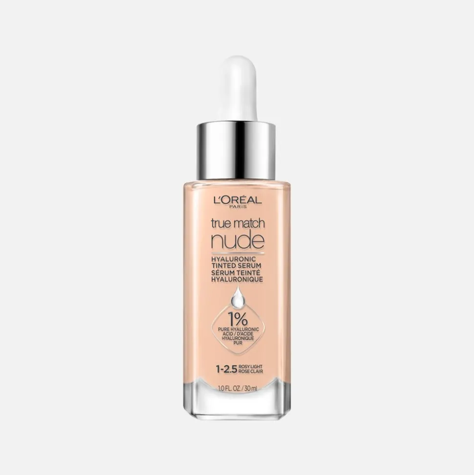 Nude Hyaluronic Tinted Serum Foundation with 1% Hyaluronic Acid, Lightweight Coverage For Dry Skin