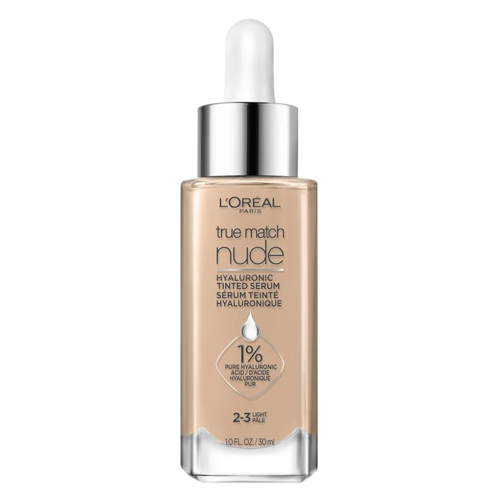 Nude Hyaluronic Tinted Serum Foundation with 1% Hyaluronic Acid, Lightweight Coverage For Dry Skin