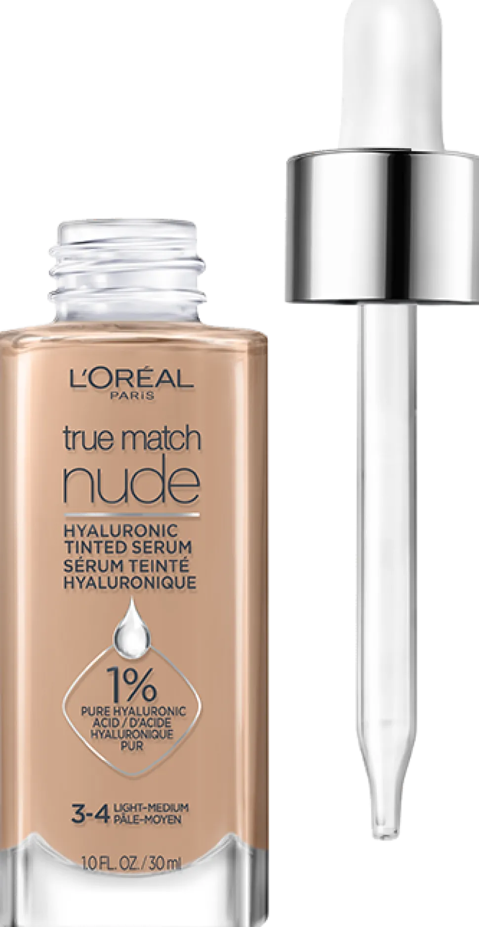 Nude Hyaluronic Tinted Serum Foundation with 1% Hyaluronic Acid, Lightweight Coverage For Dry Skin