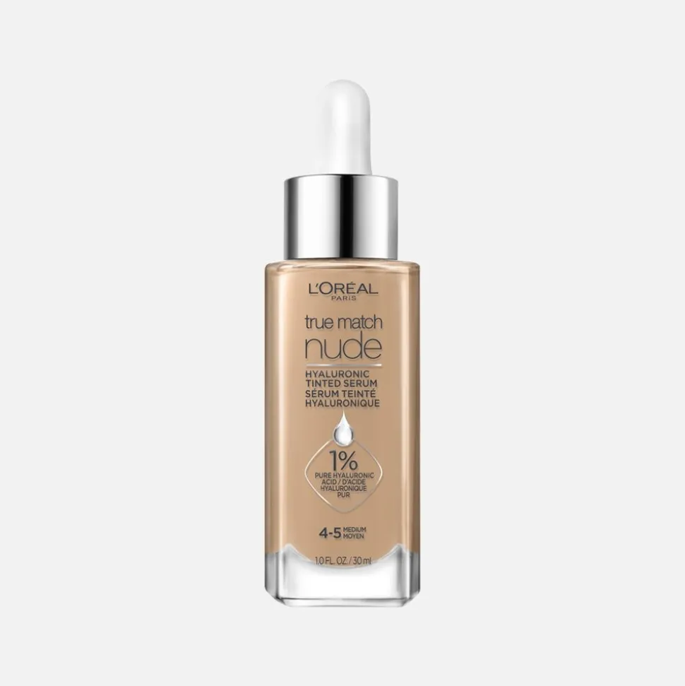 Nude Hyaluronic Tinted Serum Foundation with 1% Hyaluronic Acid, Lightweight Coverage For Dry Skin