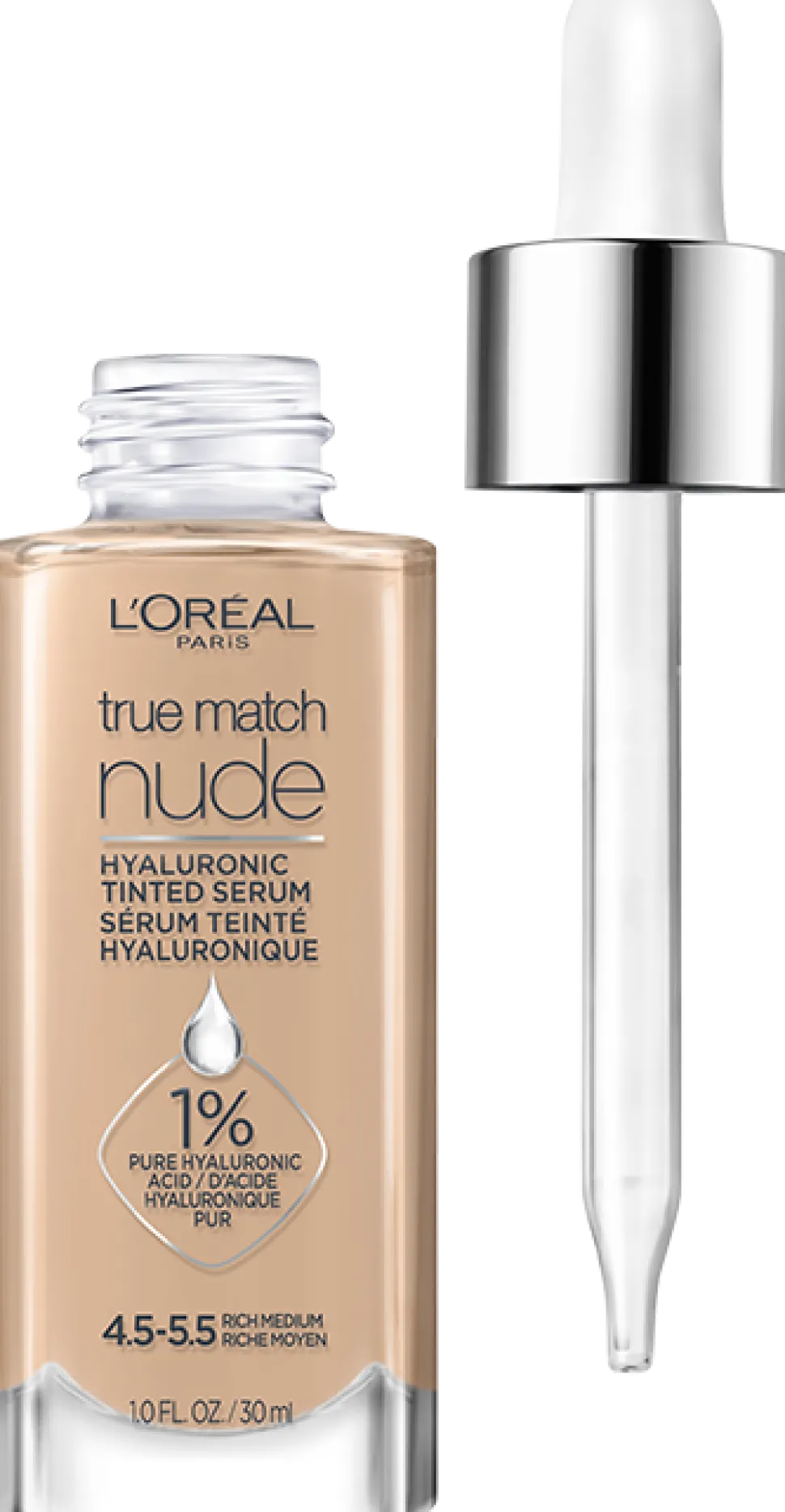 Nude Hyaluronic Tinted Serum Foundation with 1% Hyaluronic Acid, Lightweight Coverage For Dry Skin