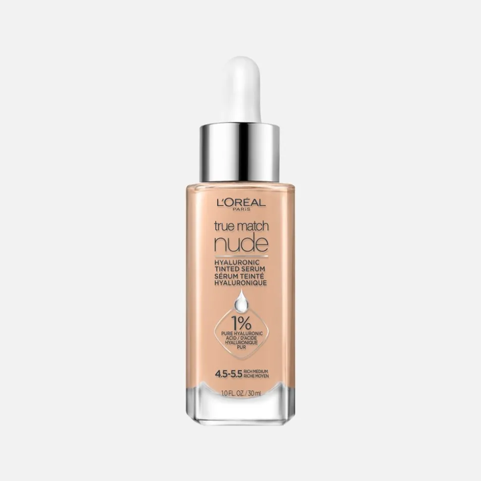 Nude Hyaluronic Tinted Serum Foundation with 1% Hyaluronic Acid, Lightweight Coverage For Dry Skin