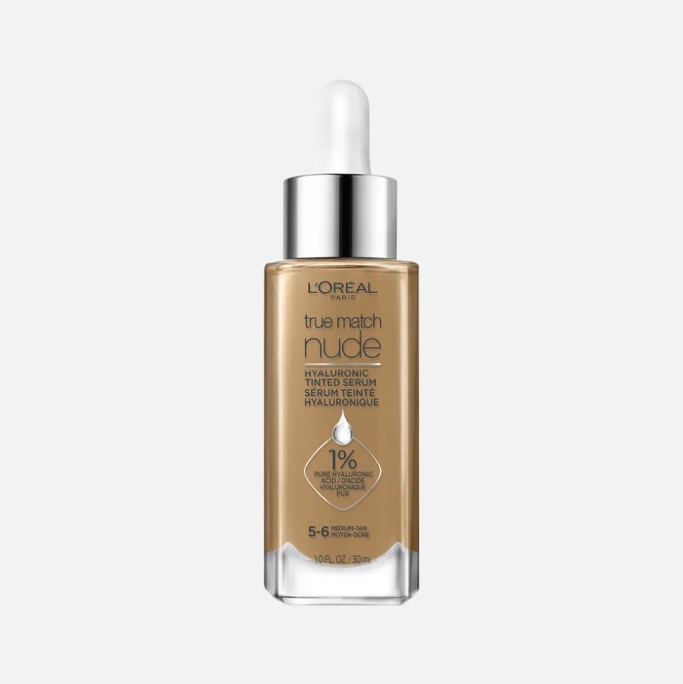 Nude Hyaluronic Tinted Serum Foundation with 1% Hyaluronic Acid, Lightweight Coverage For Dry Skin
