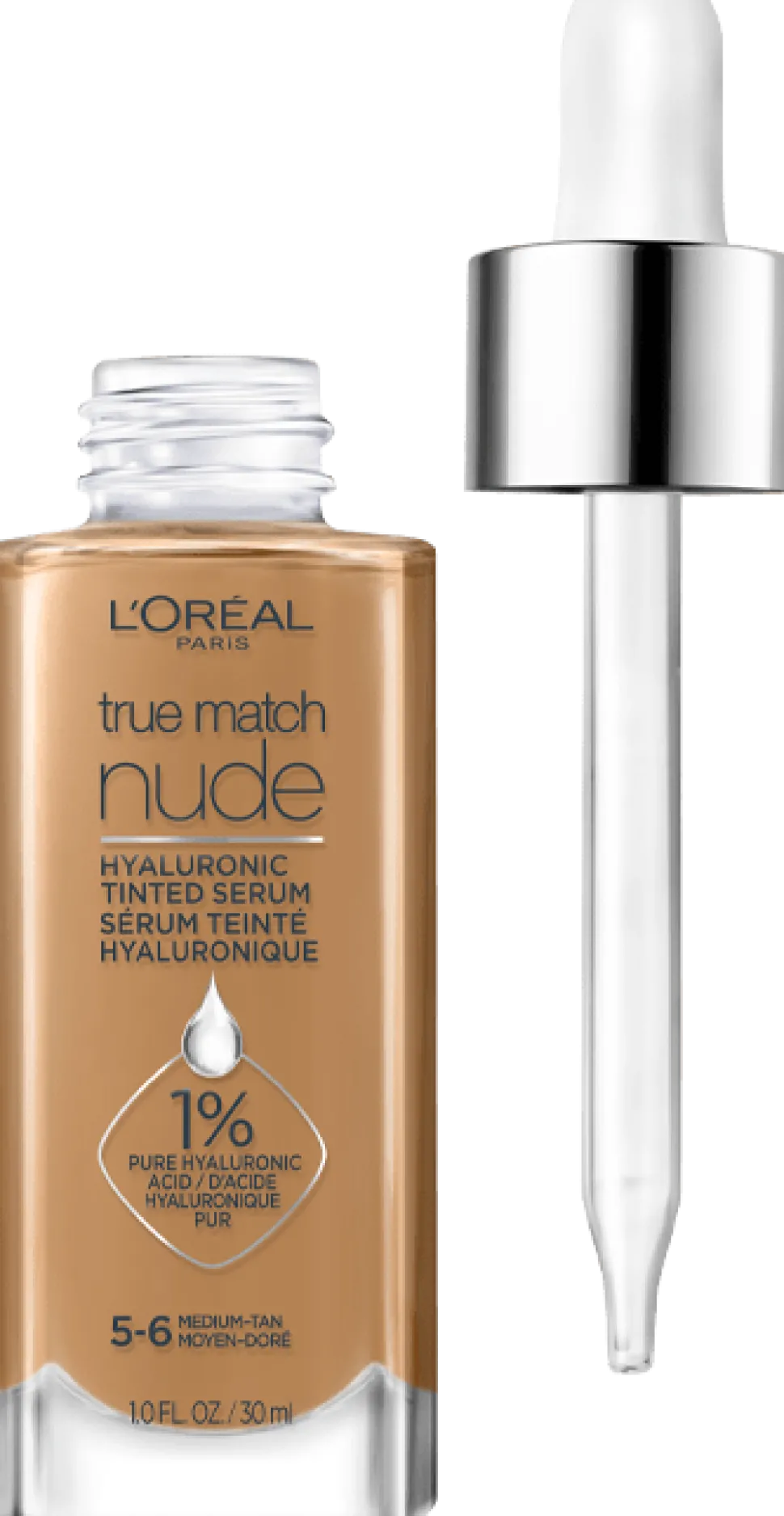 Nude Hyaluronic Tinted Serum Foundation with 1% Hyaluronic Acid, Lightweight Coverage For Dry Skin