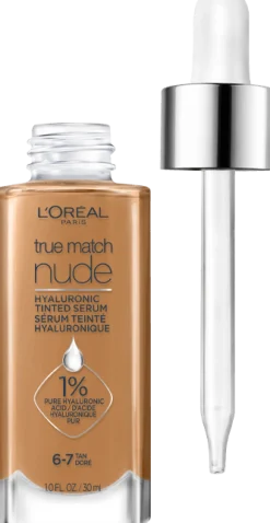 Nude Hyaluronic Tinted Serum Foundation with 1% Hyaluronic Acid, Lightweight Coverage For Dry Skin