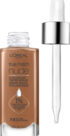 Nude Hyaluronic Tinted Serum Foundation with 1% Hyaluronic Acid, Lightweight Coverage For Dry Skin