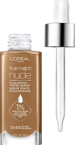 Nude Hyaluronic Tinted Serum Foundation with 1% Hyaluronic Acid, Lightweight Coverage For Dry Skin