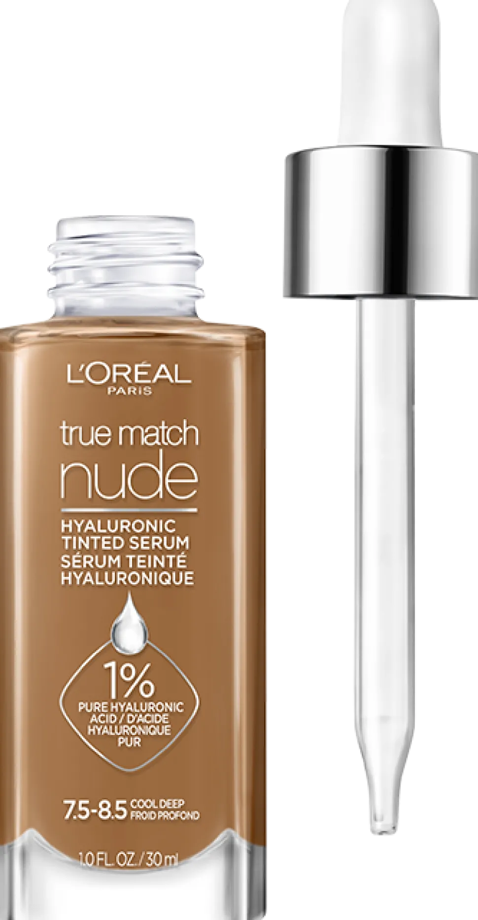 Nude Hyaluronic Tinted Serum Foundation with 1% Hyaluronic Acid, Lightweight Coverage For Dry Skin