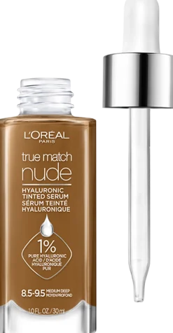 Nude Hyaluronic Tinted Serum Foundation with 1% Hyaluronic Acid, Lightweight Coverage For Dry Skin