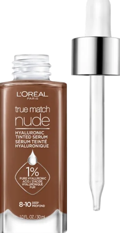 Nude Hyaluronic Tinted Serum Foundation with 1% Hyaluronic Acid, Lightweight Coverage For Dry Skin