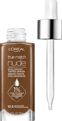 Nude Hyaluronic Tinted Serum Foundation with 1% Hyaluronic Acid, Lightweight Coverage For Dry Skin