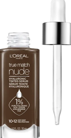 Nude Hyaluronic Tinted Serum Foundation with 1% Hyaluronic Acid, Lightweight Coverage For Dry Skin